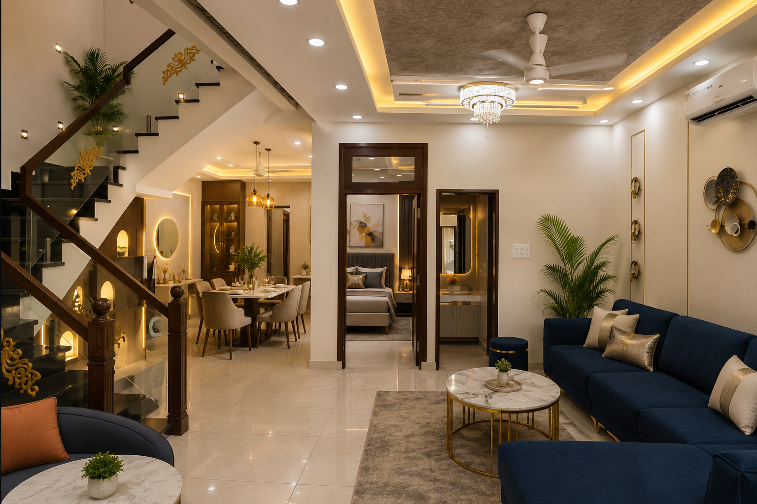 Furnished living and dining display at Decora experience center