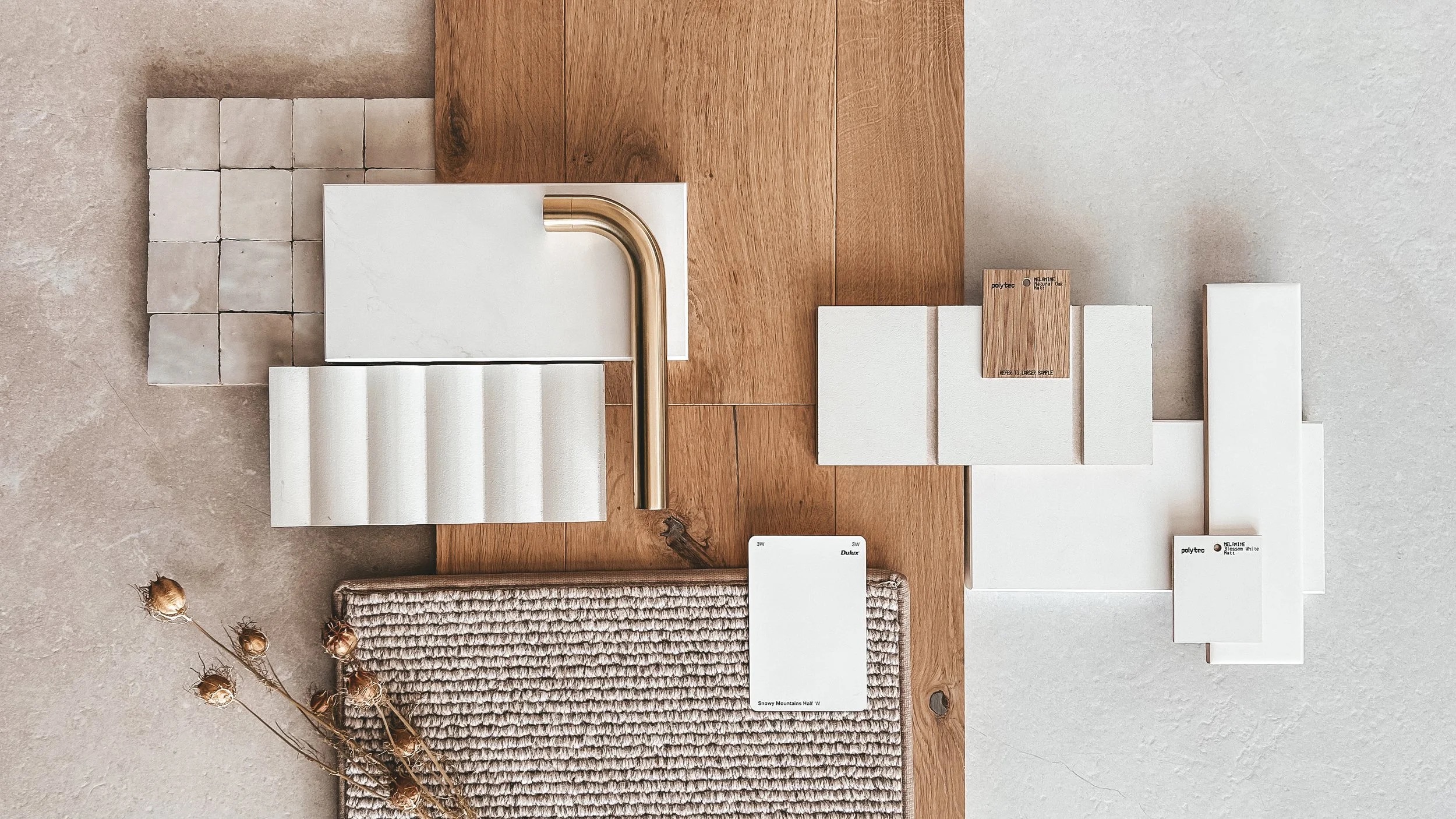 Interior material samples and finishes mood board